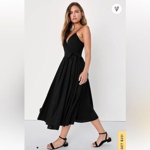 🖤NWT🖤 Lulu’s Perfect Cutie Black Linen Sleeveless Wrap Midi Dress Size Medium